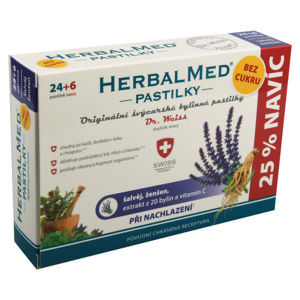 HerbalMed pastilky Dr.Weiss BEZ CUKRU Šalvěj+ženšen+vitamin C 24+6ks - II. jakost