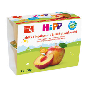 HiPP 100% OVOCE BIO Jablka s broskvemi 4x100g - II. jakost