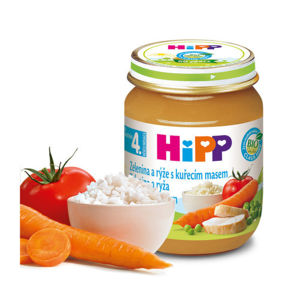 HiPP BABY BIO Zelenina a rýže s kuřecím masem 125g - II. jakost