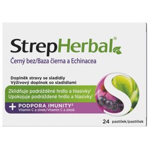 StrepHerbal Černý bez a Echinacea 24 pastilek - II. jakost