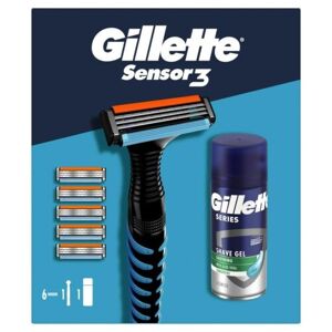 Gillette dárková sada pro muže Sensor3 holicí strojek + 5 hlavic + Series Mini Gel