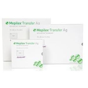 MEPILEX TRANSFER AG 7,5X8,5 CM, 10 KS, ANTIMIKROBIÁLNÍ PĚNOVÉ KRYTÍ SE - II. jakost